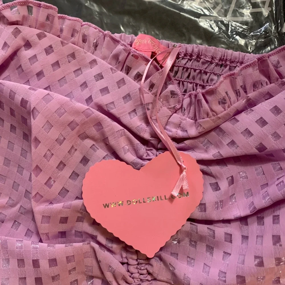 NWT Dolls Kills x Sugar Thrillz Made U Blush Gingham Crop Top Size Small - Picture 3 of 13